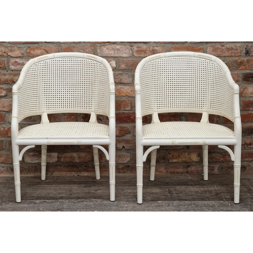 1100 - Pair of vintage faux bamboo chairs with cane seats and backs, H 84cm (2)