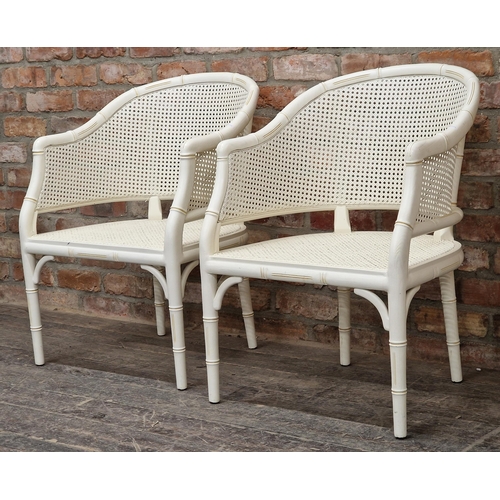 1100 - Pair of vintage faux bamboo chairs with cane seats and backs, H 84cm (2)