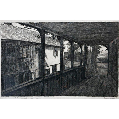 3100 - Edwin Edwards (1823-1879) - 'Luttrell Arms, Dunster', signed, black and white etching, 22 x 34cm, fr... 