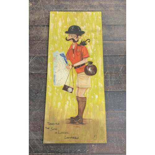 3058 - G. Abris (20th century) - explorer gentleman with map, signed, oil on canvas, 120cm x 50cm, unframed