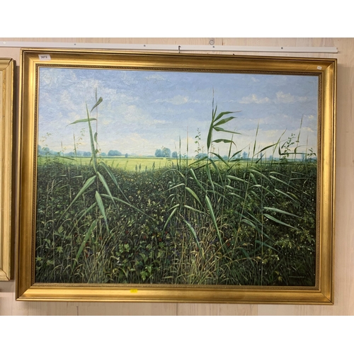 3072 - Norton Evans (20th century school) - wild flower rural field scene, signed, oil on board, 97cm x 74c... 