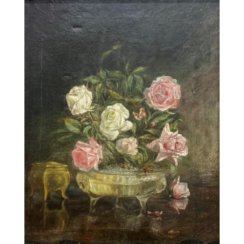 3074 - 19th century Dutch school - floral still life painting, indistinctly signed, oil on canvas, 61cm x 4... 