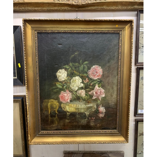 3074 - 19th century Dutch school - floral still life painting, indistinctly signed, oil on canvas, 61cm x 4... 