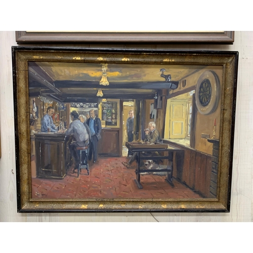 3080 - 20th century English school - traditional pub scene, signed Ian Cryer, oil on board, 90cm x 65cm, fr... 