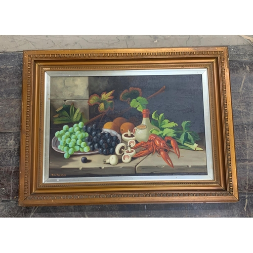 3086 - W.G Becker (20th century English school) - Pair of lobster and fruit still life paintings, signed , ... 