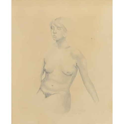 3097 - P G Blacker (20th century) - nude portrait, signed 1961, graphite study, 19 x 15cm, framed