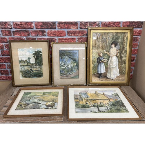 57 - Quantity of antique watercolour paintings depicting predominantly rural nature scenes, largest 70cm ... 