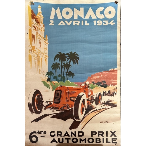 151 - Vintage Monaco 1934 Grand Prix racing poster, unframed, 58cm x 38cm