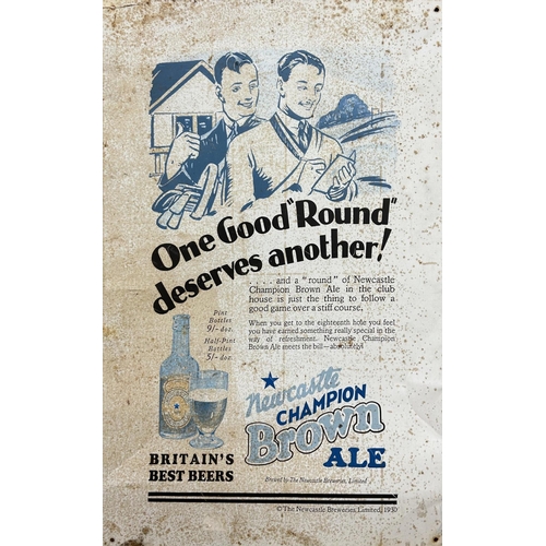 182 - Vintage tin sheet metal advertising sign for Newcastle Champion Brown Ale, 61cm x 38cm