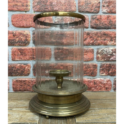 36 - Vintage brass and glass storm lantern, H 36