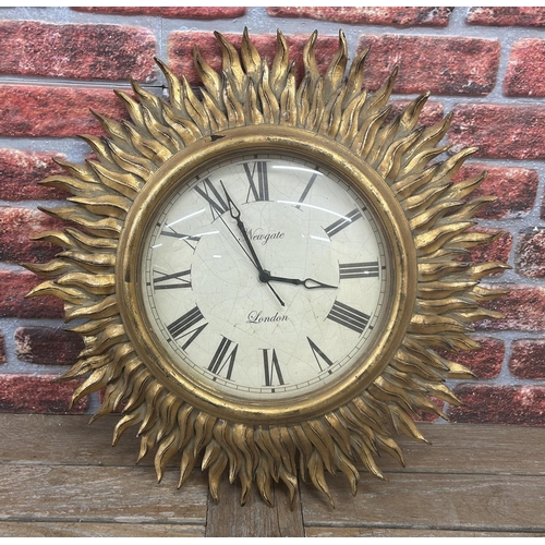 27 - Contemporary gold sunburst wall clock by New gate London, D 60cm