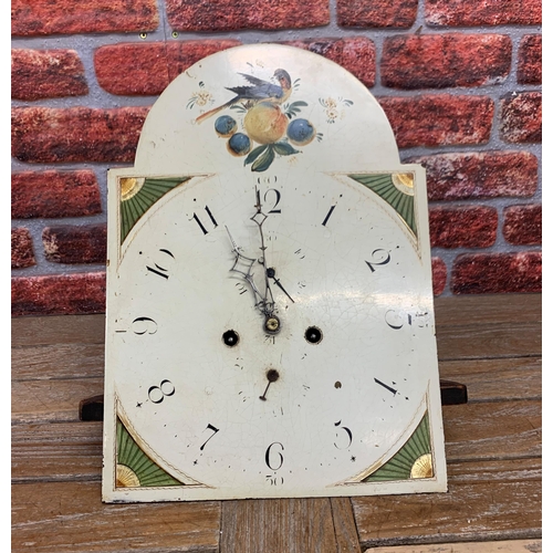 14 - Antique eight day longcase clock movement with hand painted dial, subsidiary dial, 46cm x 33cm