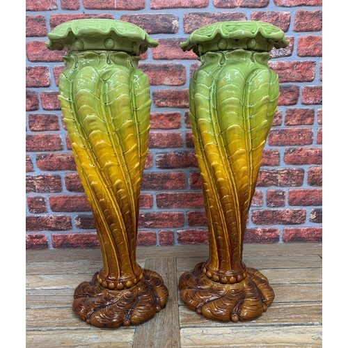 22 - Pair of Victorian majolica jardinière stands, H 79cm (2)