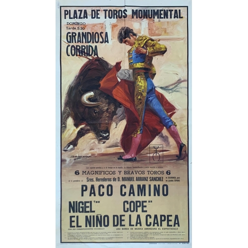 738 - Vintage Spanish matador and bull 'Plaza De Toros Monumental' poster, 95cm X 53cm