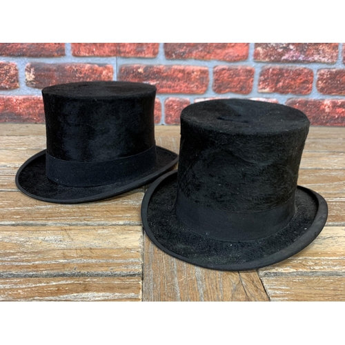 739 - Two early 20th century Edwardian black silk top hats to include Austin Reed Ltd and J.A Seidl exampl... 