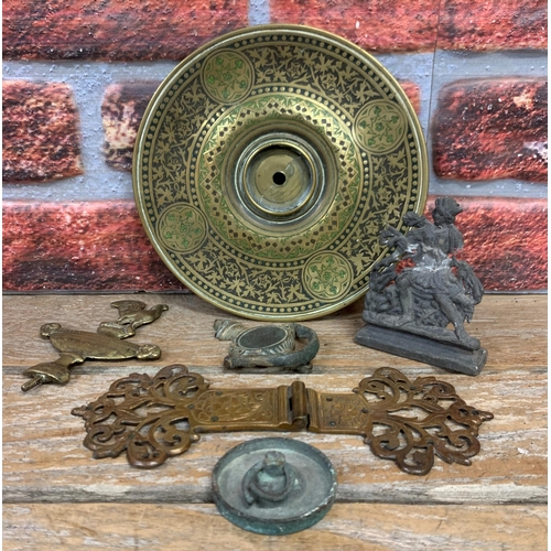 743 - Quantity of mixed antique metalware to include Middle Easte examples, door furniture, finials etc