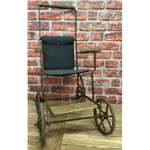 684 - Victorian cast iron and leather baby pram