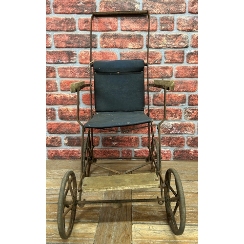 684 - Victorian cast iron and leather baby pram