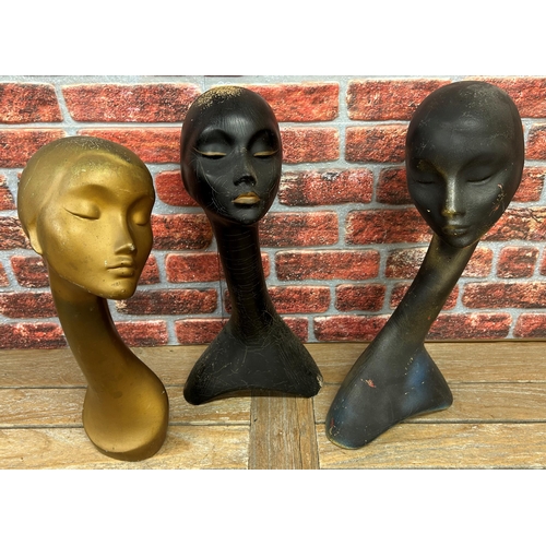 692 - Quantity of resin Art Deco style lady mannequin heads, largest H 55cm