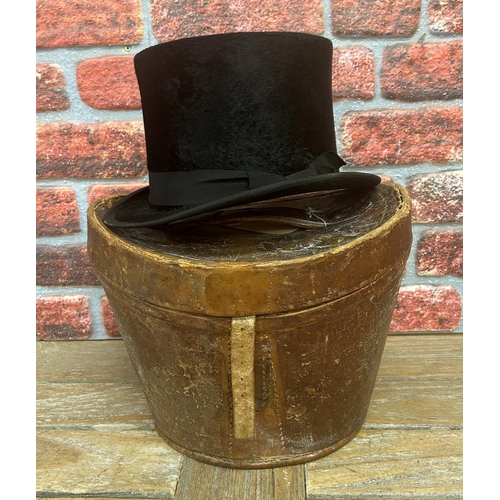 693 - Antique Edwardian Christie's of London silk top hat in original brown leather case