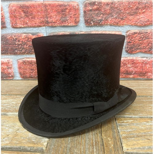 693 - Antique Edwardian Christie's of London silk top hat in original brown leather case