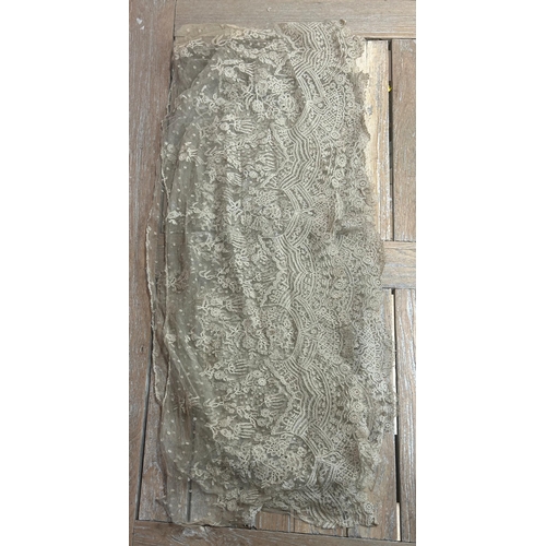 755 - Antique Victorian lace panel with intricate floral detail throughout