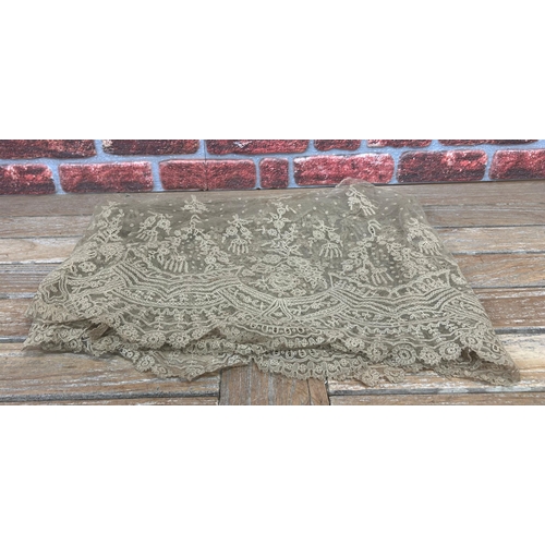 755 - Antique Victorian lace panel with intricate floral detail throughout