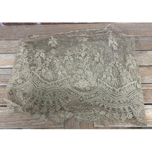 755 - Antique Victorian lace panel with intricate floral detail throughout