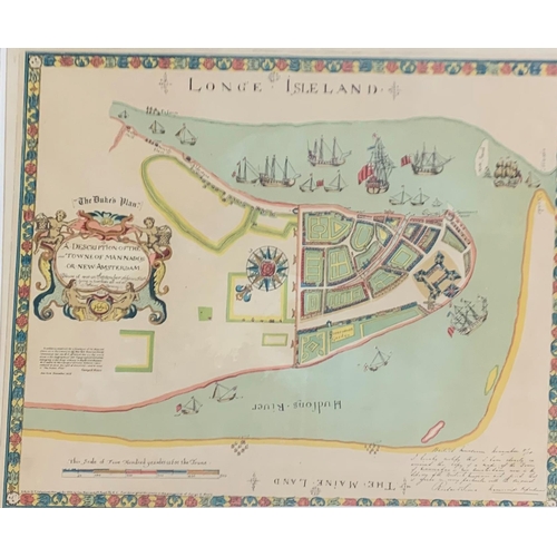 3077 - Map of New York or New Amsterdam, The Dukes Plan, 70cm x 55cm, framed