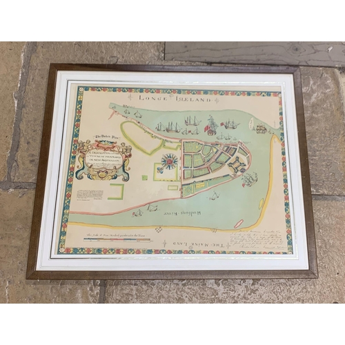 3077 - Map of New York or New Amsterdam, The Dukes Plan, 70cm x 55cm, framed