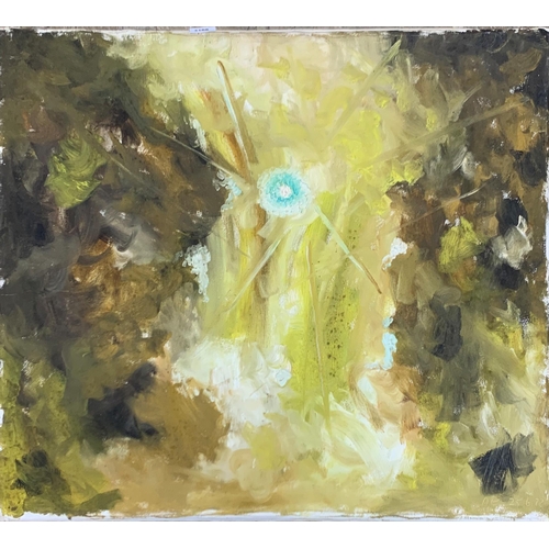 3108 - Mid Century British School - Abstract sunburst landscape, monogrammed AE and dated '72, oil on canva... 