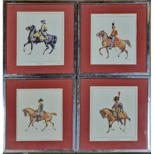 3078 - Quantity of antique style military horseback prints in chrome framed, 40cm x 35cm (4)