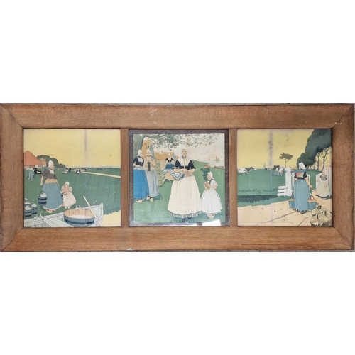 3096 - Henri Cassiers (1858-1944) - Triptych study of milkmaids, colour lithograph prints, each 41 x 44cm, ... 