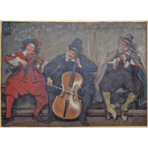 3117 - After Seymour Lucas - three musicians, colour print, 26 x 40cm