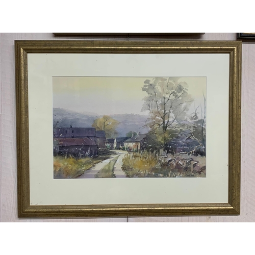 3062 - Carol Hill (20th century) 'Beeley Village, Derbyshire' rural scene, signed, watercolour, 50cm x 32cm... 