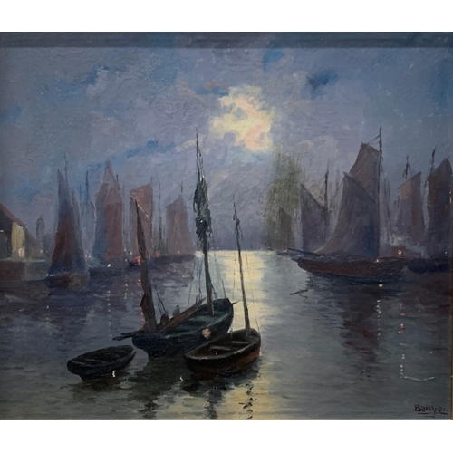 3068 - Istvan Banyai (1949-2022, Argentinian) - sail boat harbour scene, signed, oil on board, 57cm x 49cm,... 