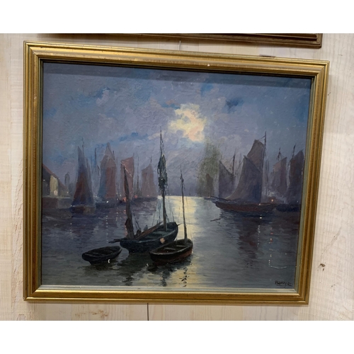 3068 - Istvan Banyai (1949-2022, Argentinian) - sail boat harbour scene, signed, oil on board, 57cm x 49cm,... 