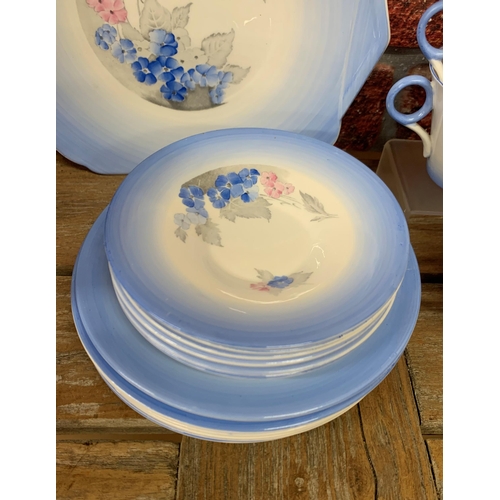 441 - Shelley hand painted floral part tea service to include cups, plates, milk jug and sugar bowl