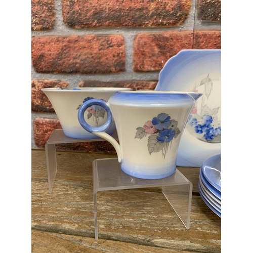 441 - Shelley hand painted floral part tea service to include cups, plates, milk jug and sugar bowl