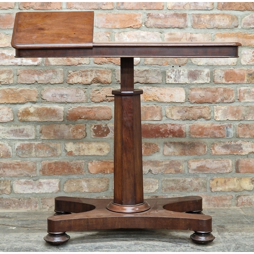 1214 - Victorian mahogany adjustable reading table raised on an octagonal pedestal with quadruped base, H 7... 