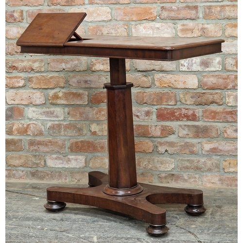 1214 - Victorian mahogany adjustable reading table raised on an octagonal pedestal with quadruped base, H 7... 