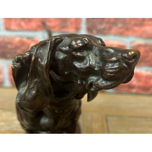 494 - Impressive bronze French fox hound, signed J Moigniez, L 39cm x H 21cm