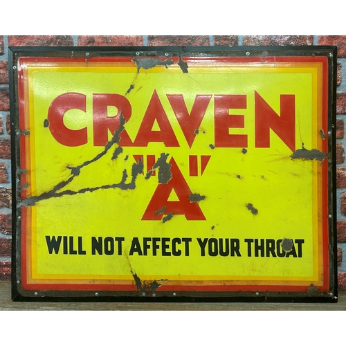 563 - Craven A 'Will Not Affect Your Throat' enamel advertising sign, mounted on wooden board, 105cm x 80c... 