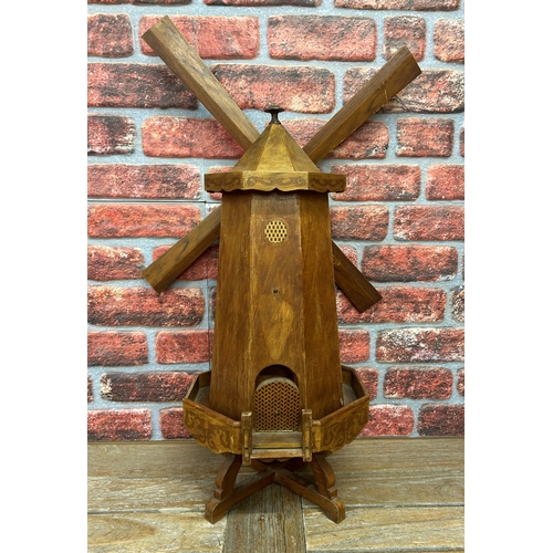 537 - Large Dutch antique wooden scratch built Folk Art windmill, with marquetry apron, H 85cm