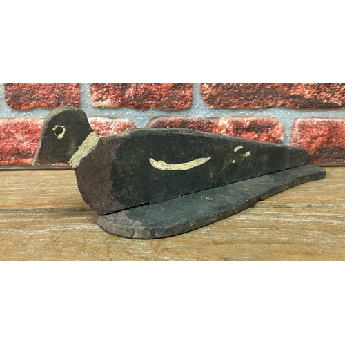 538 - Collection of antique rustic Folk Art wooden decoy pigeons, L 40cm (8)