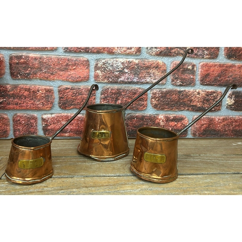 507 - Quantity of assorted Victorian copper to include tea pots, coal scuttle and measures