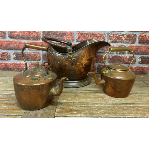 507 - Quantity of assorted Victorian copper to include tea pots, coal scuttle and measures