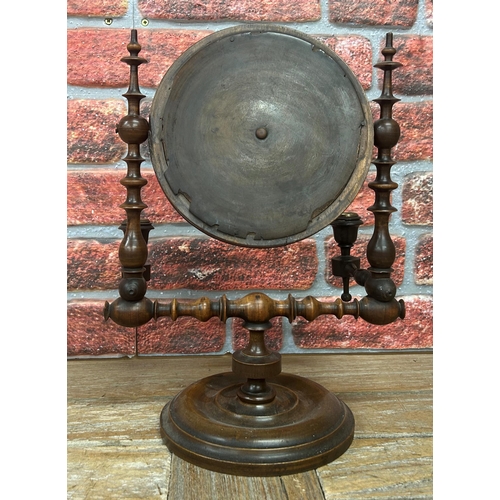 1421 - Georgian mahogany turned bobbin support dressing mirror with adjustable double sconces, H 40cm