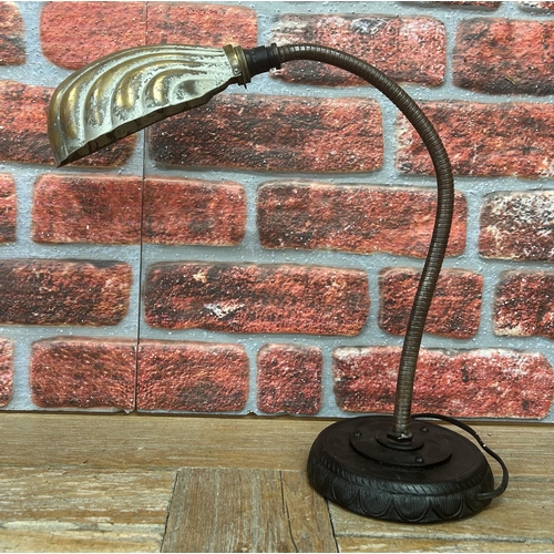 1395 - Art Deco goose neck table lamp with scallop shell light shade