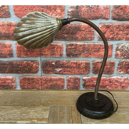 1395 - Art Deco goose neck table lamp with scallop shell light shade